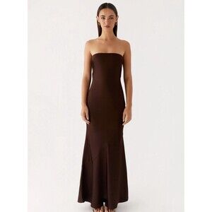 Peppermayo Chocolate Brown Strapless Maxi Dress Women Size 6